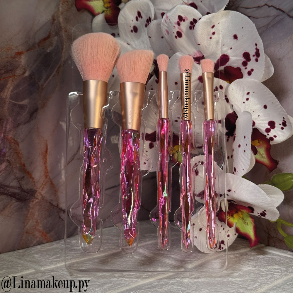 Kit de Brochas Mangos rosado tornasol / holográfico 5 brochas.
